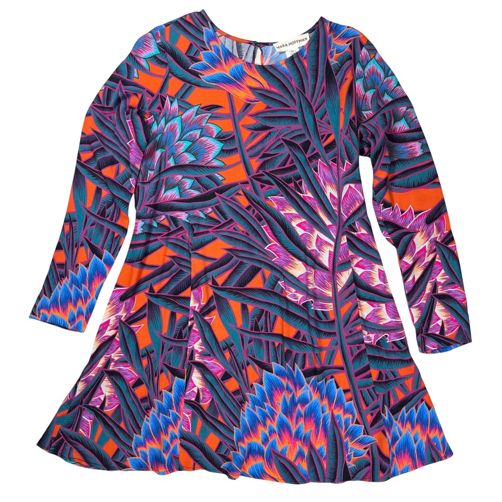 Mara Hoffman Herbarium Swing Dress Women Medium Persimmon Tropical Keyhole Artsy
